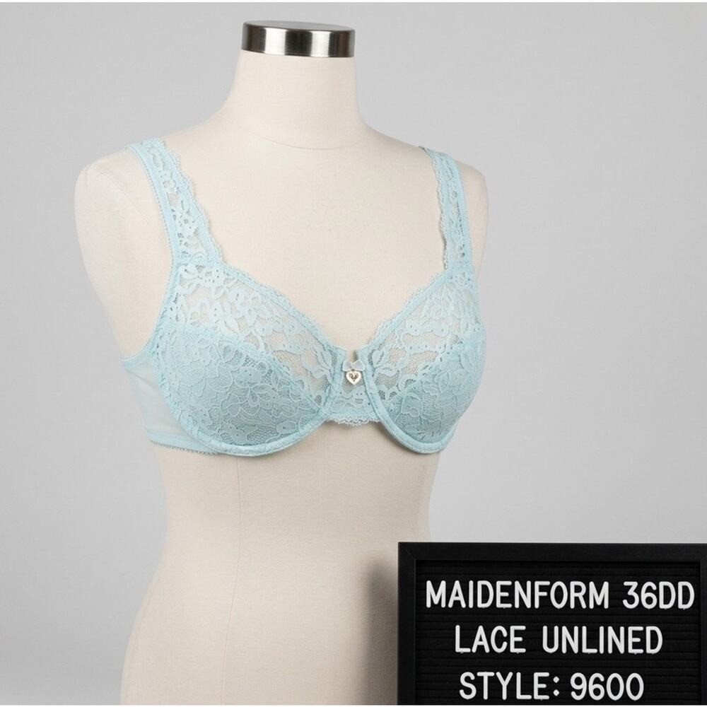 Maidenform 36DD Bra Baby Blue Lace Unlined Underwire Style 9600 114787 Light